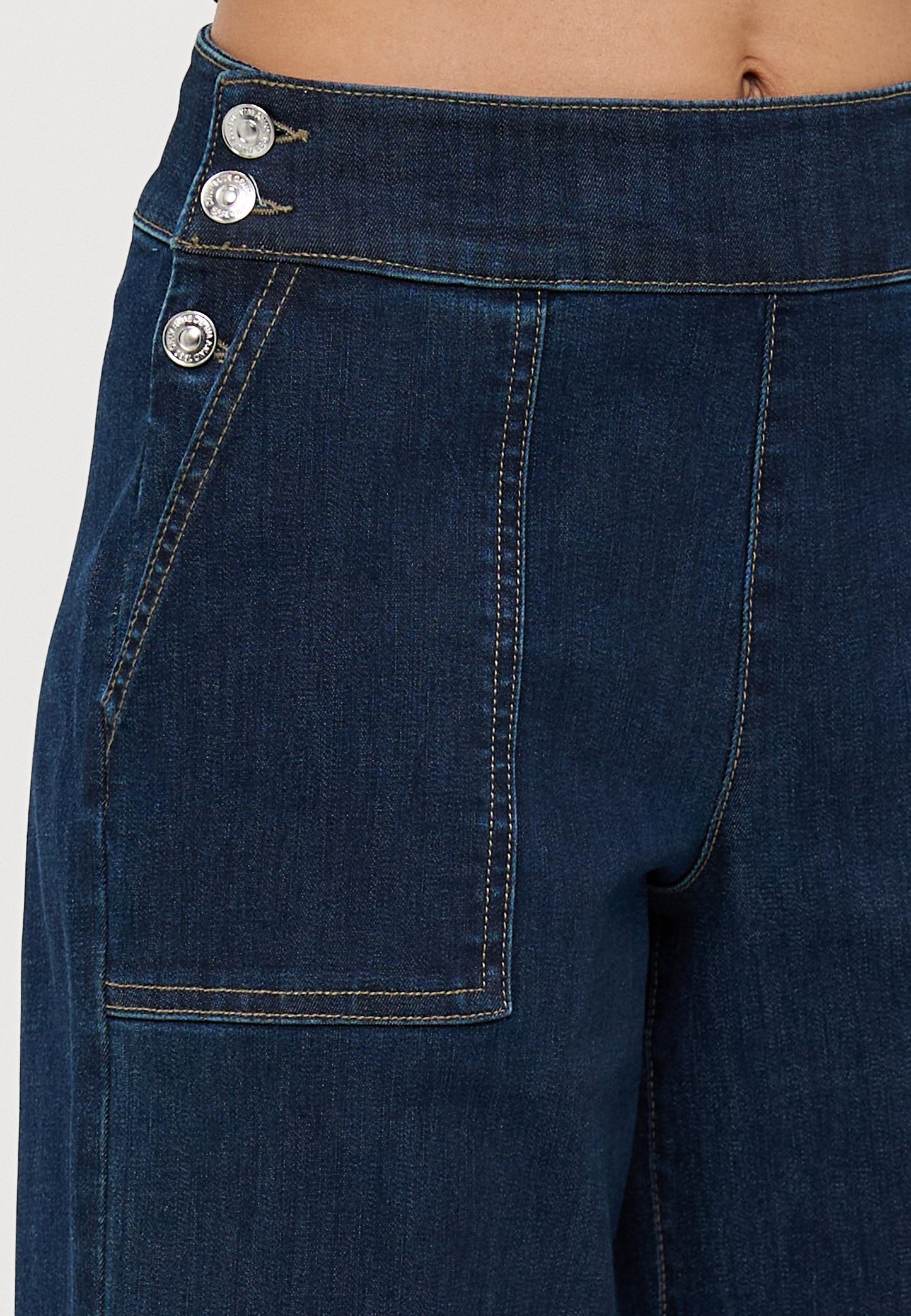ONLY Petite ONLMADISON BUTTONS - Wide Leg - Dark Blue Denim