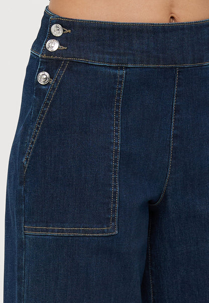 ONLY Petite ONLMADISON BUTTONS - Wide Leg - Dark Blue Denim