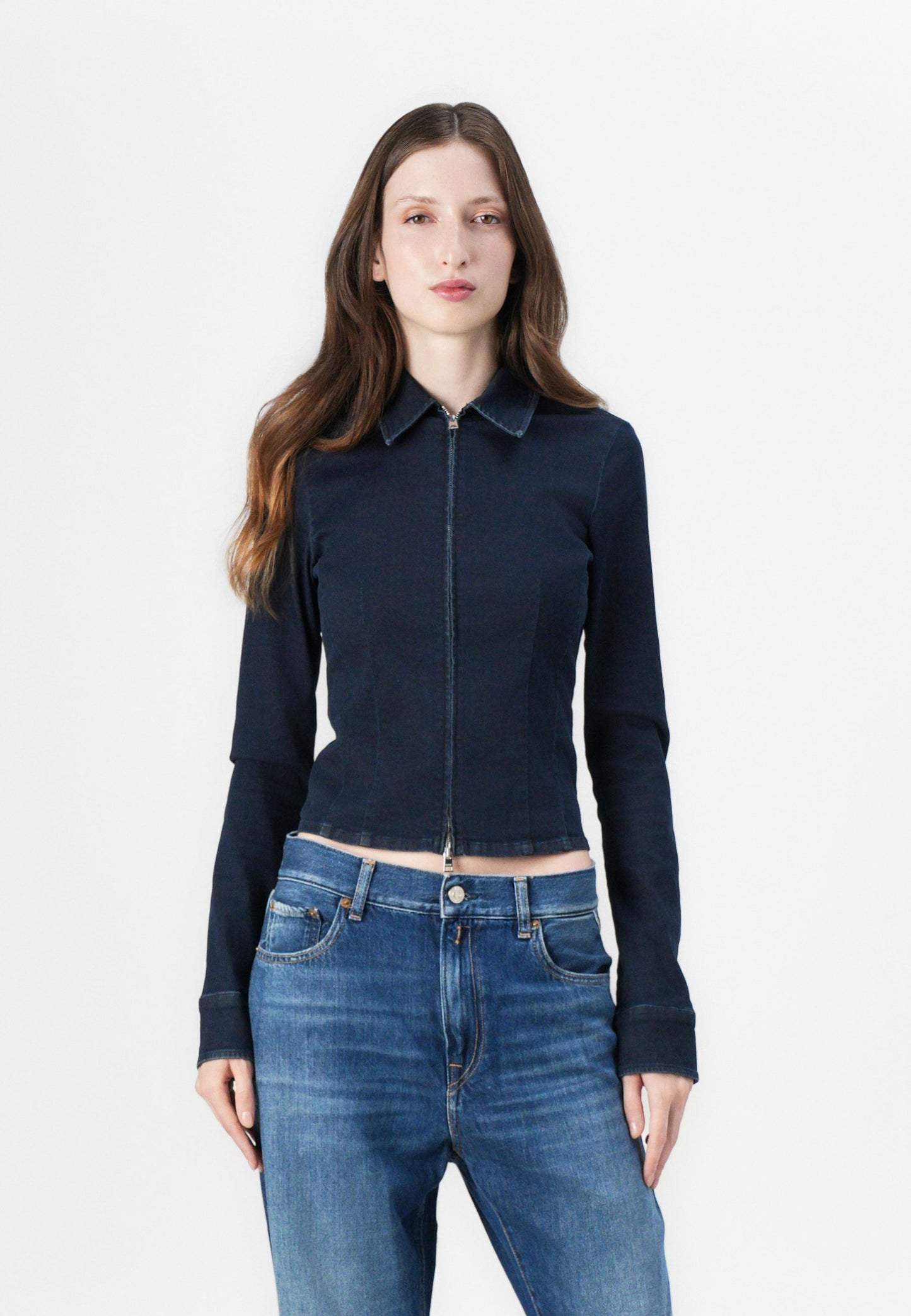 Replay FITTED TOUCH JACKET - Denim Jacket - Dark Blue