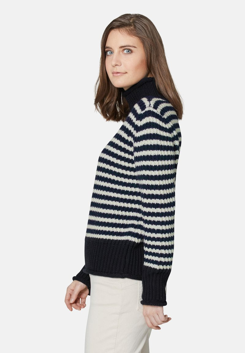  Stylischen - Strickpullover - Marine Wollweiß