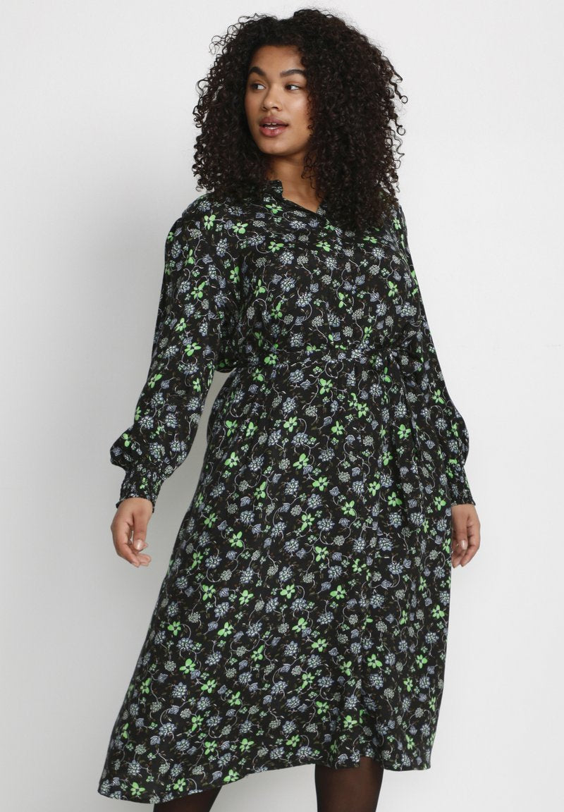  FLORISA - Blusenkleid - Black/green Paisley Flower