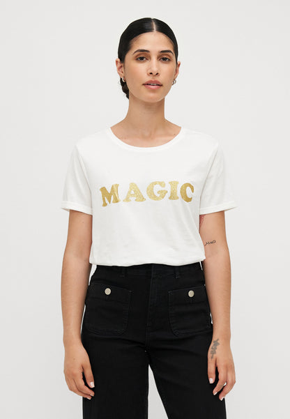 ONLY Petite ONLOLIVE AMOUR GLITTER - Print T-shirt - Cloud Dancer/gold-coloured