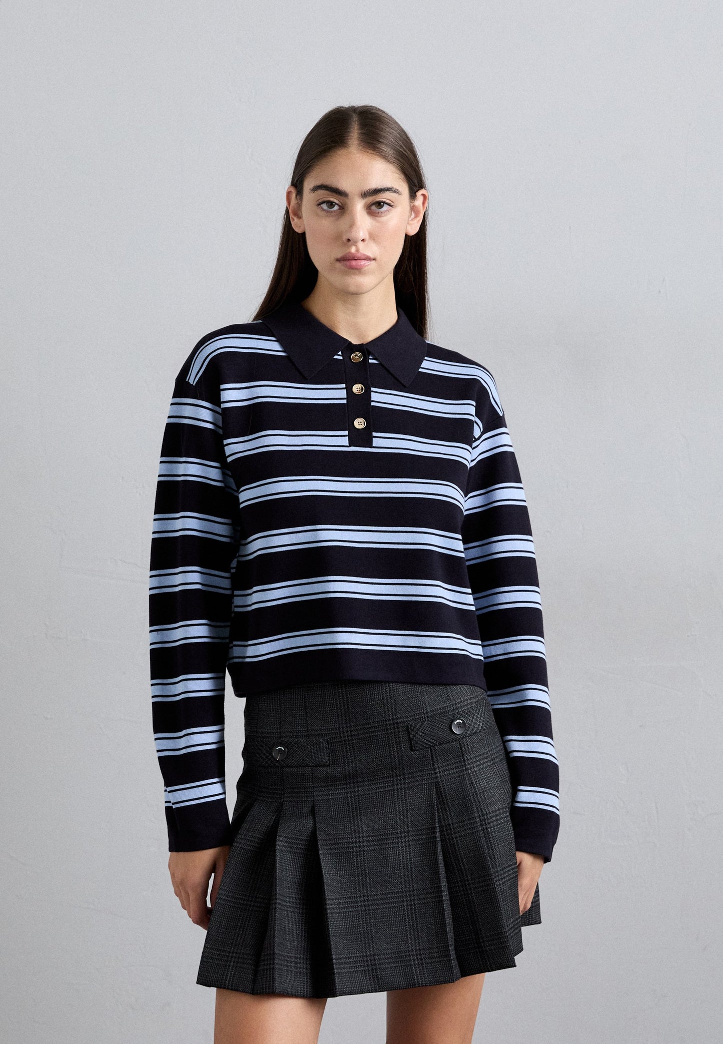 Sandro PULL POLO MANCHES LONGUES RAYE - Jumper - Marine