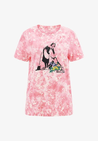 Guess IN TIE-DYE-OPTIK MIT GRAFFITI-PRINT - T-Shirt Print - Rose