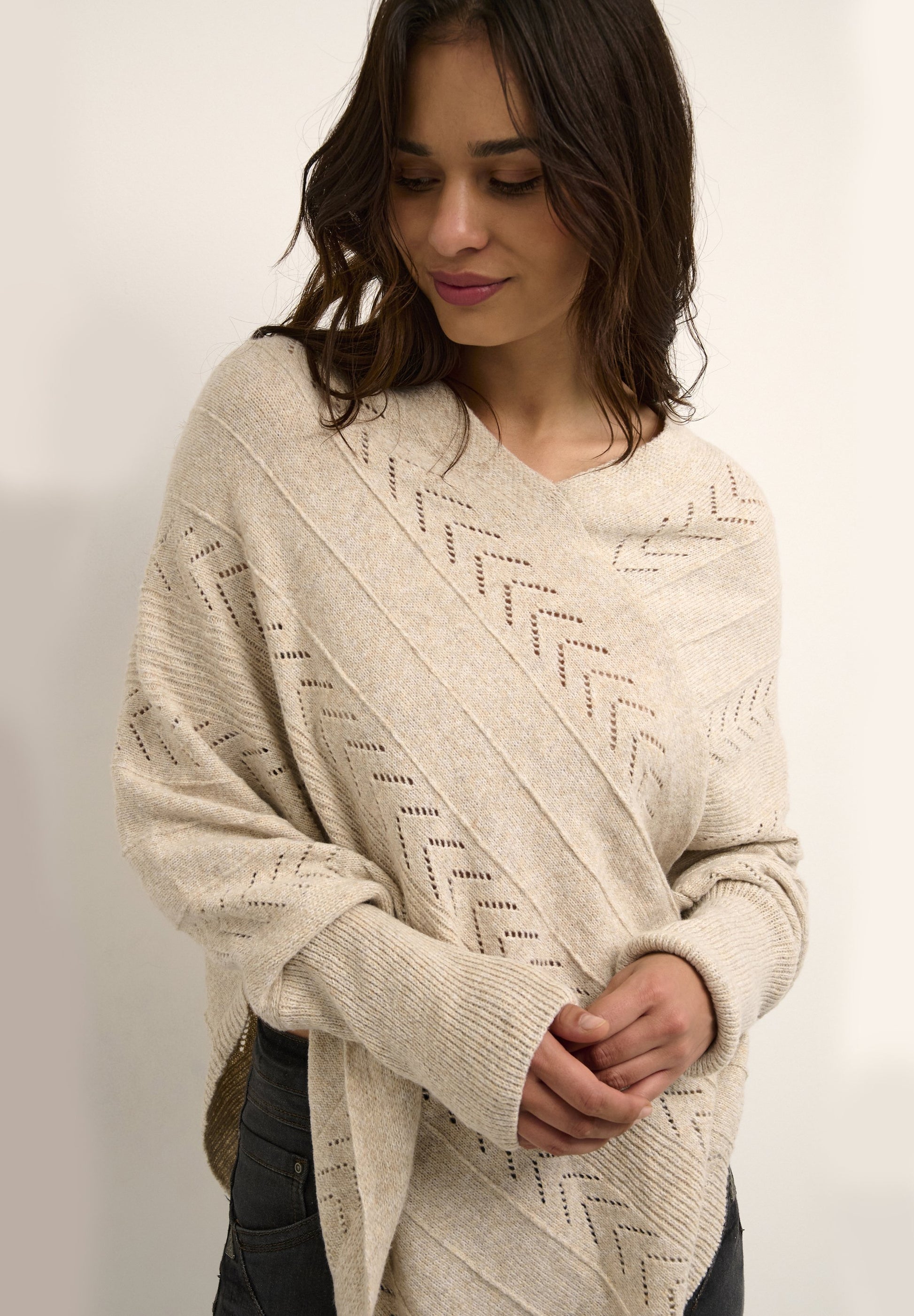 Cream HOLIDAY PONCHO - Jumper - Oat Melange