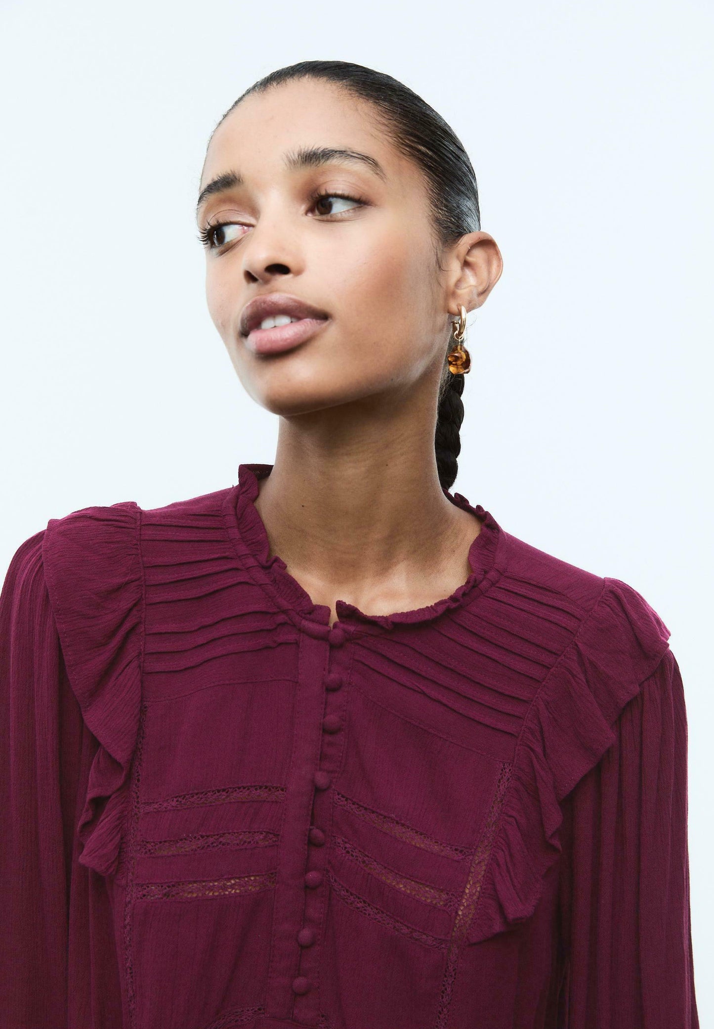 Stradivarius RUFFLED WITH BUTTONS - Blouse - Bordeaux