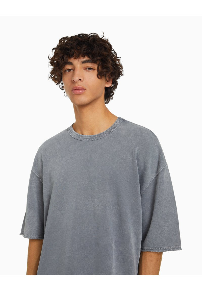 BERSHKA SHORT SLEEVE FADED - T-Shirt Basic - Grey