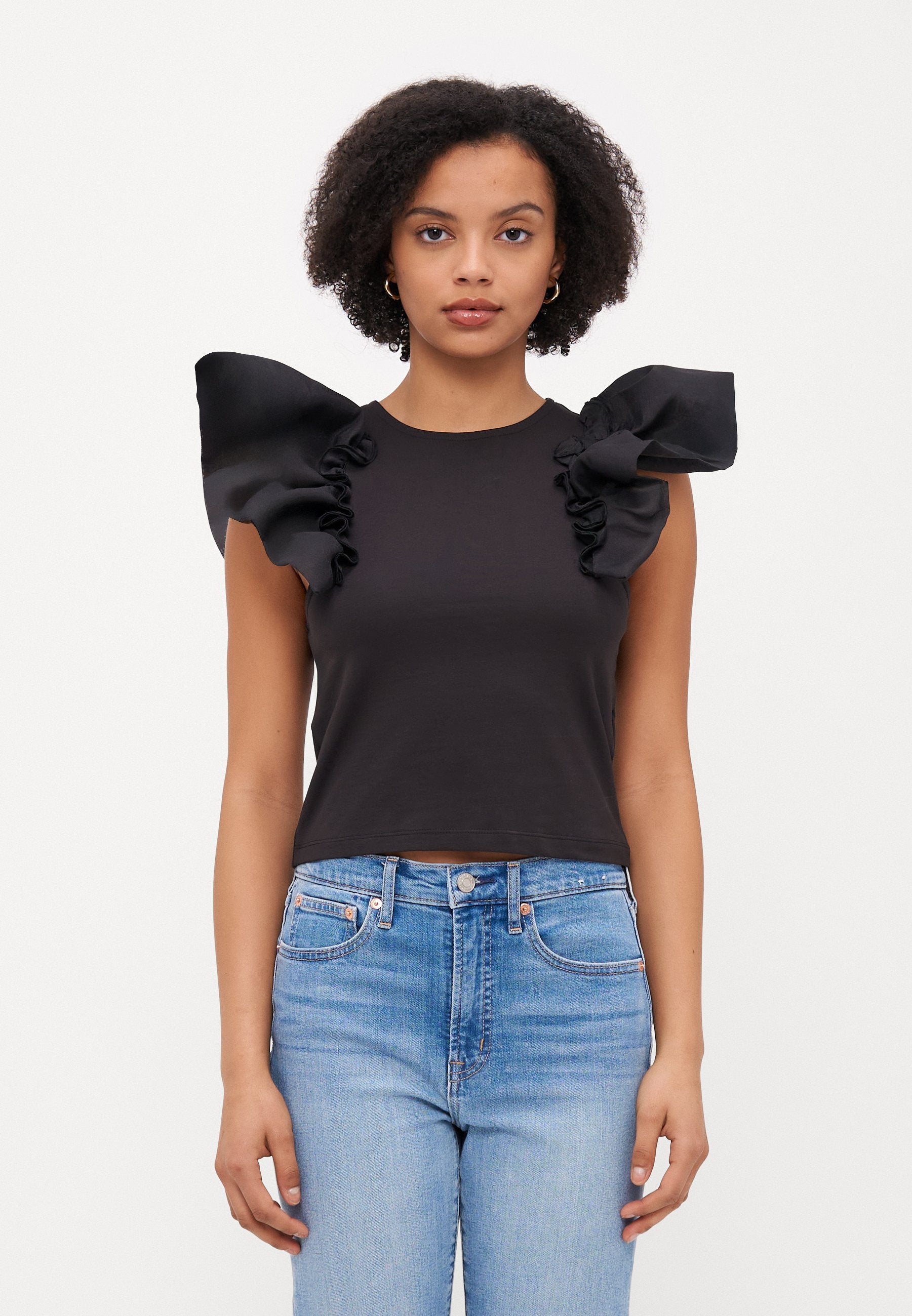 ONLY Petite ONLTAYA LIFE FRILL MIXs - Print T-shirt - Black