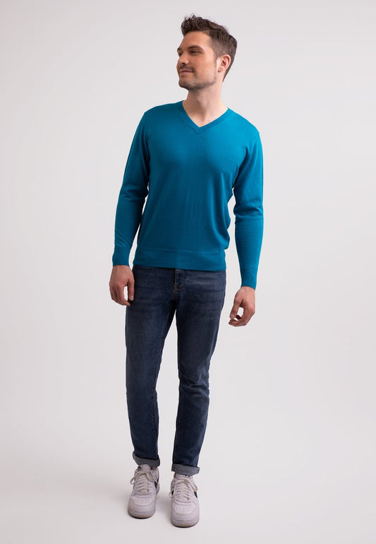  V-AUSSCHNITT - Strickpullover - Mykonos Blau