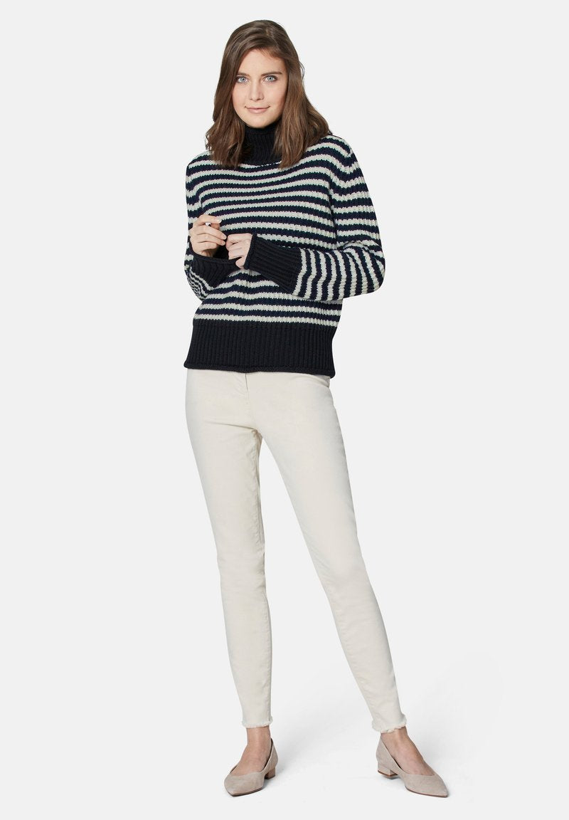  Stylischen - Strickpullover - Marine Wollweiß
