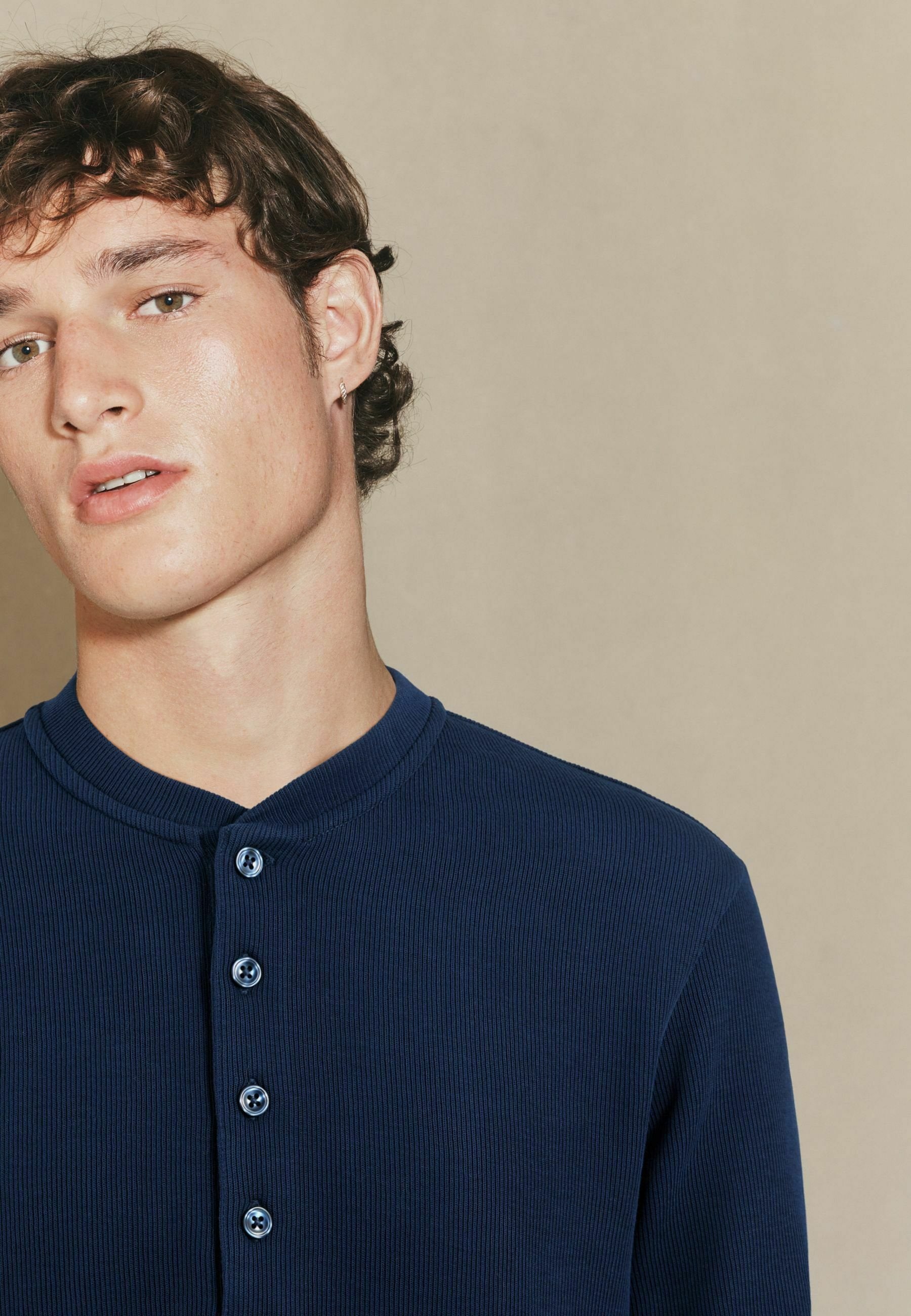 Next REGULAR FIT - EDIT GRANDAD NECK - Long Sleeved Top - Navy