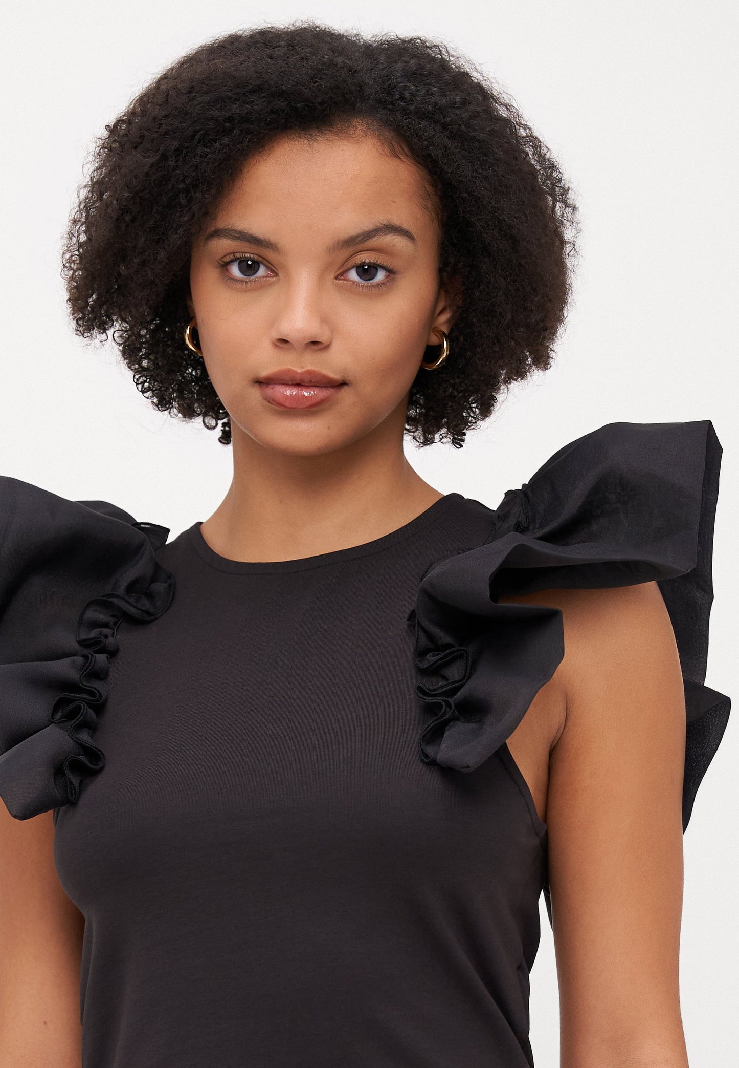 ONLY Petite ONLTAYA LIFE FRILL MIXs - Print T-shirt - Black