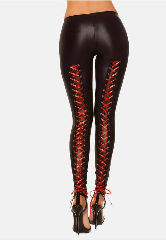  WETLOOK MIT SCHNÜRUNG HINTEN - Leggings - Hosen - Schwarz