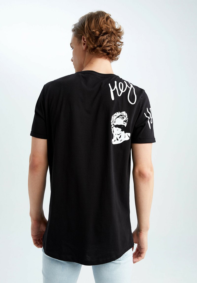 DeFacto LONG FIT - T-Shirt Print - Black