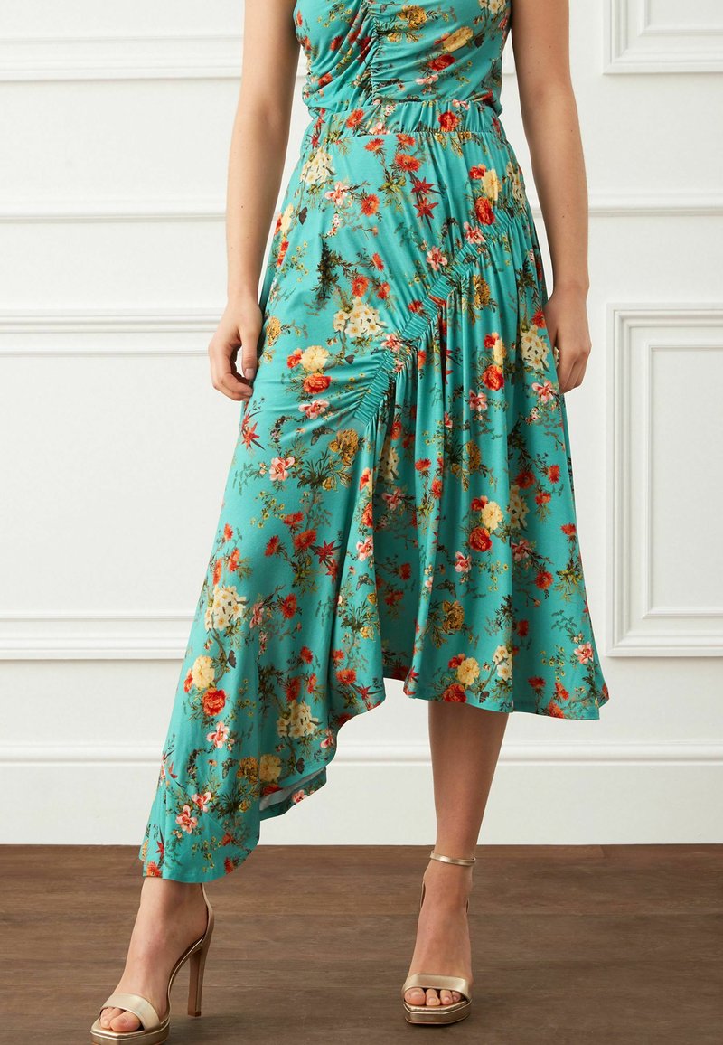 Next PREEN X ASYMMETRIC RUCHED STANDARD - Maxirock - Teal Blue Floral