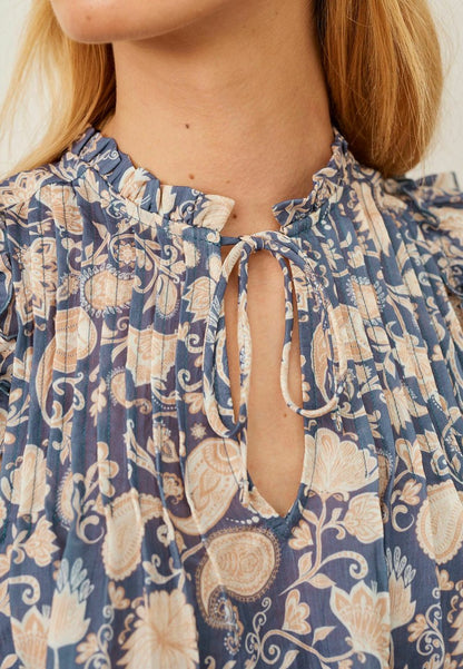 Next FLUTTER SLEEVE PINTUCK SHORT SLEEVE - Bluse - Blue Floral