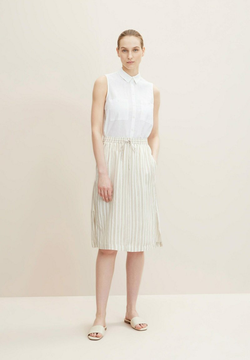 Tom Tailor MIT LEINEN - A-Linien-Rock - Beige Drawn Vertical Stripe