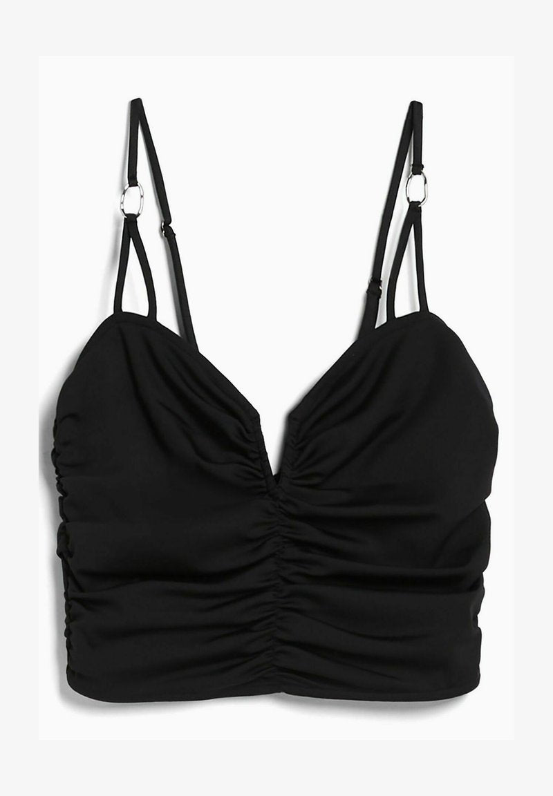 BERSHKA GATHERED WITH NECKLINE DETAIL - Top - Black