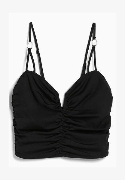 BERSHKA GATHERED WITH NECKLINE DETAIL - Top - Black