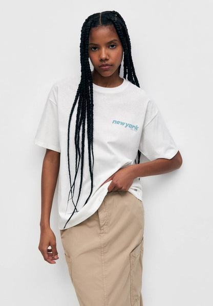 PULL & BEAR SHORT SLEEVE WITH CITIES - T-Shirt Print - White