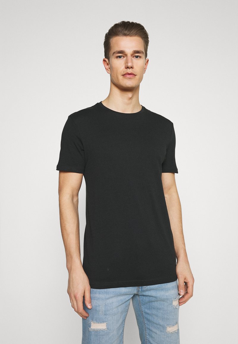 Pier One 3 PACK - T-Shirt Basic - Black/grey/bordeaux