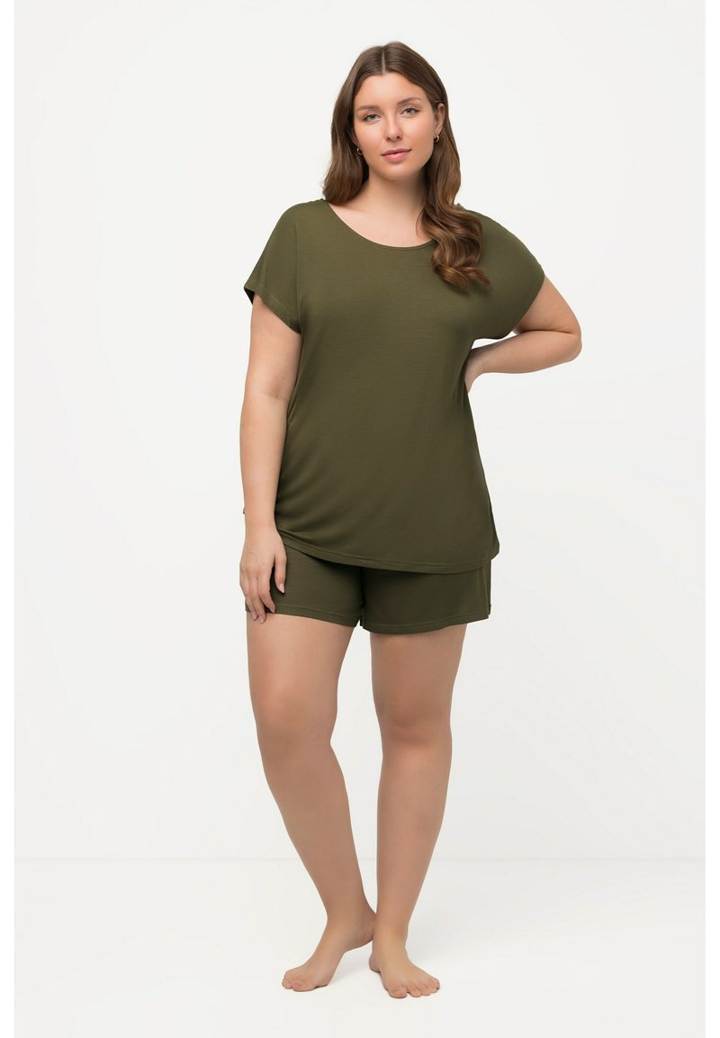 Ulla Popken MANCHES COURTES PAPILLON DÉCOLLETÉ RON SET - Nachtwäsche Set - Vert Loden
