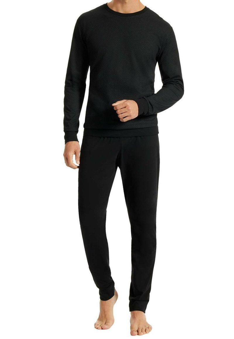 SCHLAFANZUG LANG MIT BÜNDCHEN RUNDHALS - Nachtwäsche Set - Schwarz