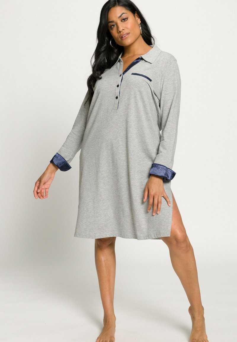 Ulla Popken Nachthemd - Hellgrau Mélange