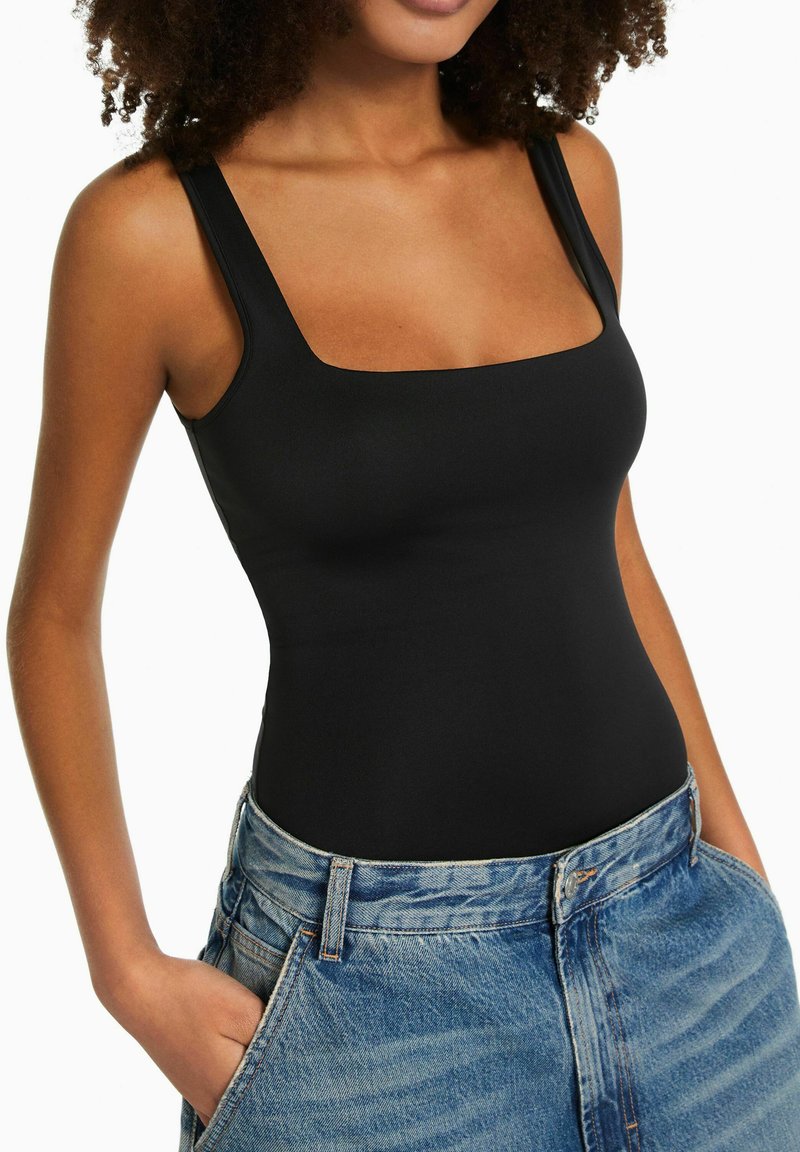 BERSHKA MONOCHROME STRAPPY - Top - Black
