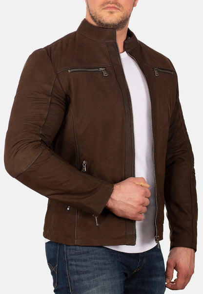  SLIM FIT - Lederjacke - Braun