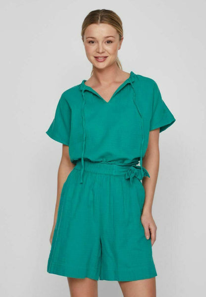 Vila MIT KURZEN ÄRMELN TIE NECK - Bluse - Alhambra