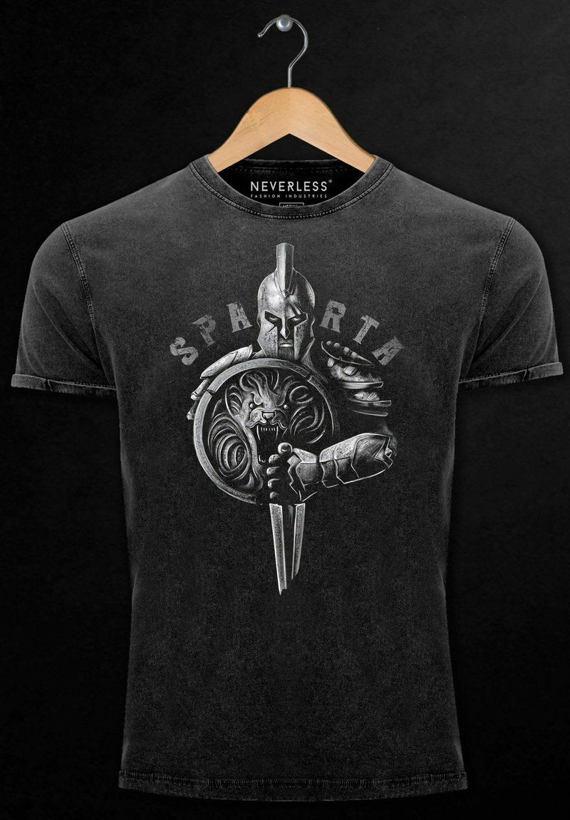  VINTAGE AUFDRUCK SPARTA SPARTANER HELM KRIEGER WARR - T-Shirt Print - Schwarz