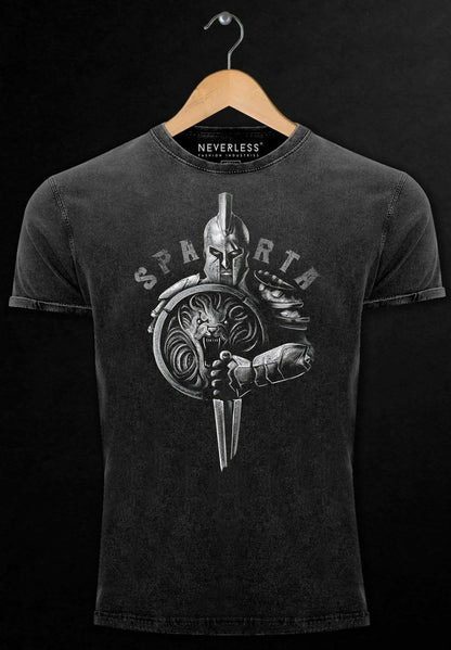  VINTAGE AUFDRUCK SPARTA SPARTANER HELM KRIEGER WARR - T-Shirt Print - Schwarz
