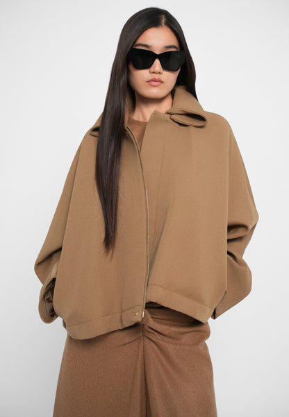 Victoria Beckham OVERSIZED ROLL NECK - Light Jacket - Dark Camel