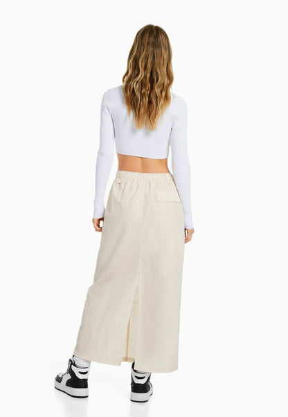 BERSHKA EFFECT - MIDI - A-Linien-Rock - Beige