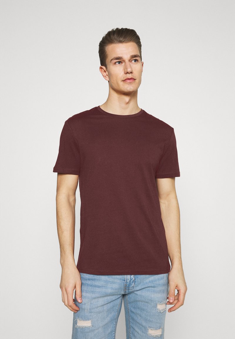Pier One 3 PACK - T-Shirt Basic - Black/grey/bordeaux