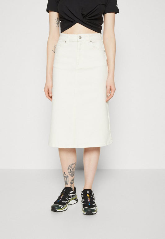 Selected Femme SLFVINNIE MIDI SKIRT - Jeansrock - Whisper White