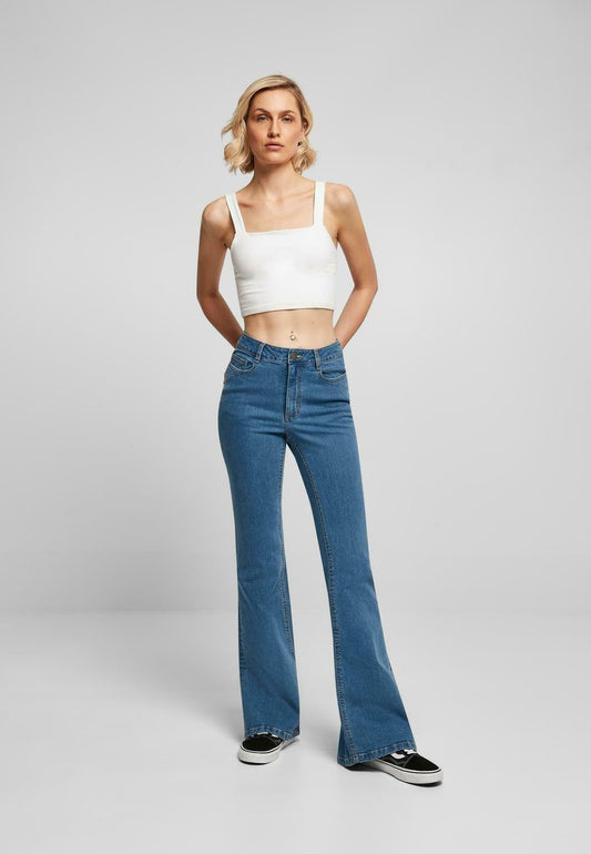 URBAN CLASSICS ORGANIC HIGH WAIST - Jeans Bootcut - Clearblue Washed