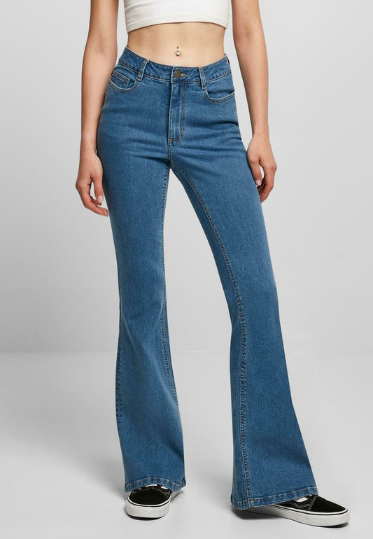 URBAN CLASSICS ORGANIC HIGH WAIST - Jeans Bootcut - Clearblue Washed