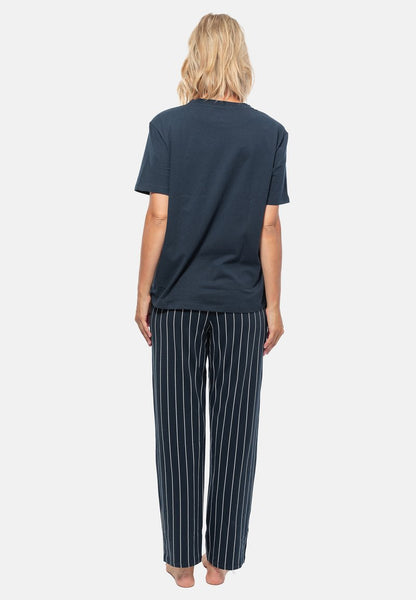 Schiesser ORGANIC - Nachtwäsche Set - Blau Gestreift Dunkelblau