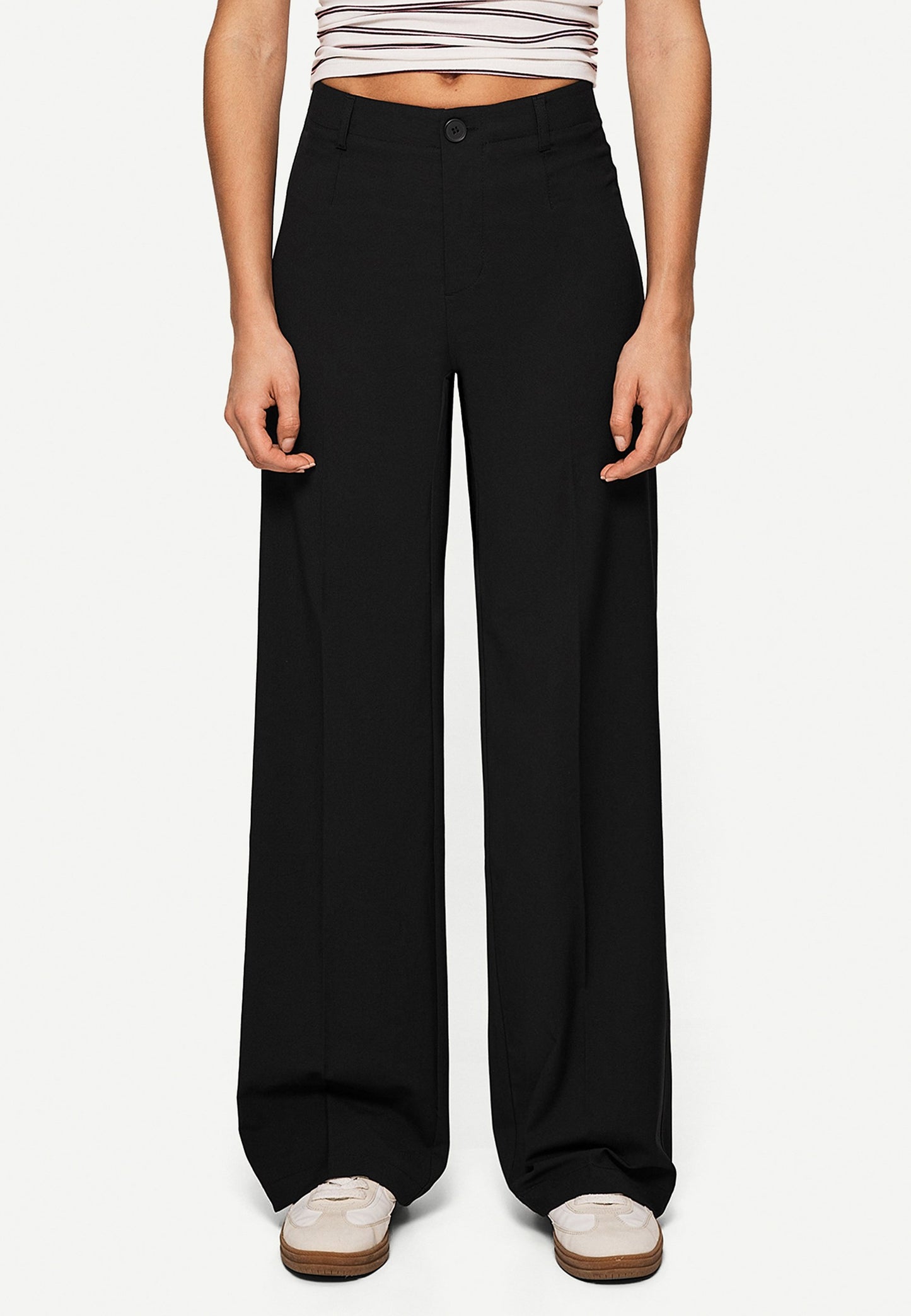 BERSHKA WIDE-LEG TAILORED - Trousers - Black