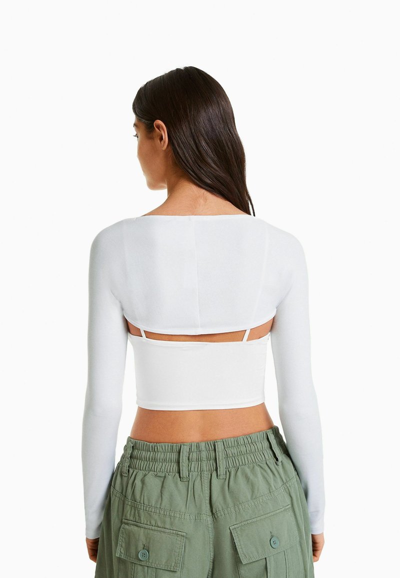 BERSHKA STRAPPY WITH LONG SLEEVES - Strickjacke - Off White