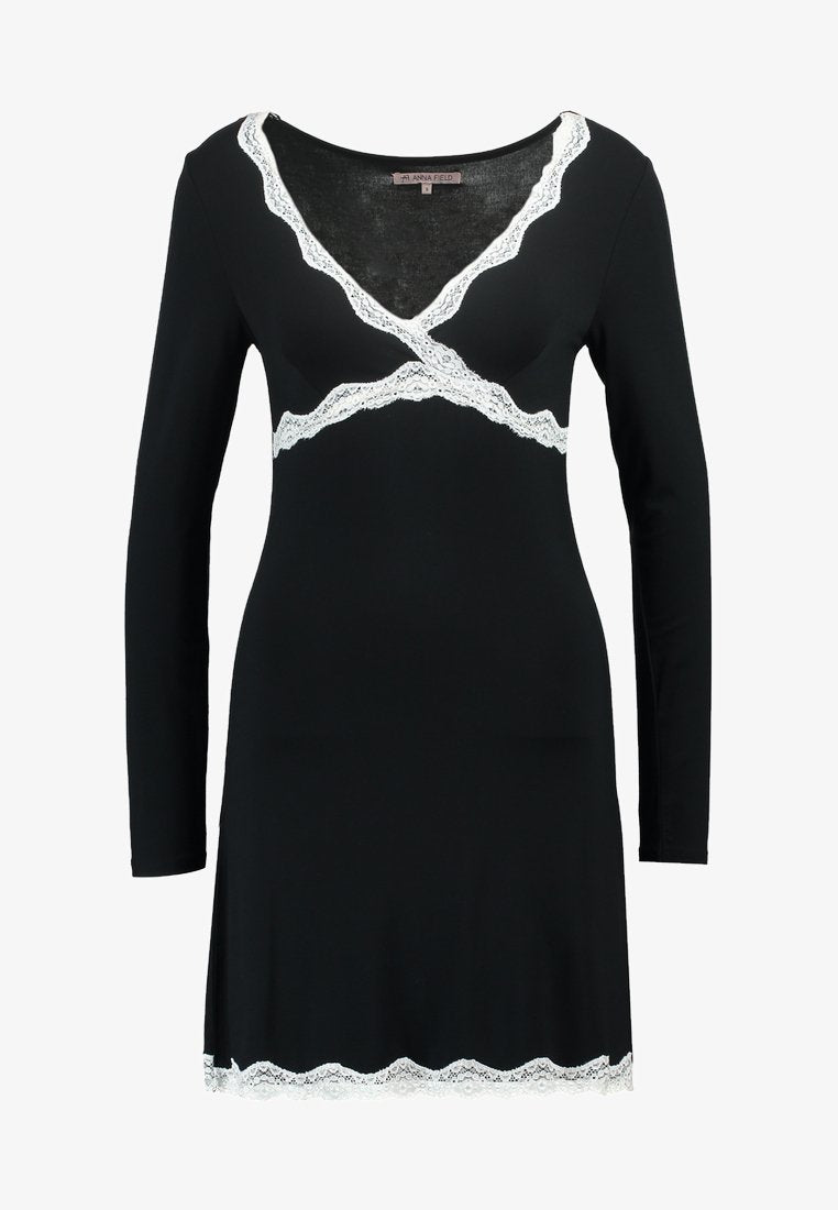 Anna Field HEIDI LONG SLEEVES VISCOSE NIGHTDRESS - Nachthemd - Black