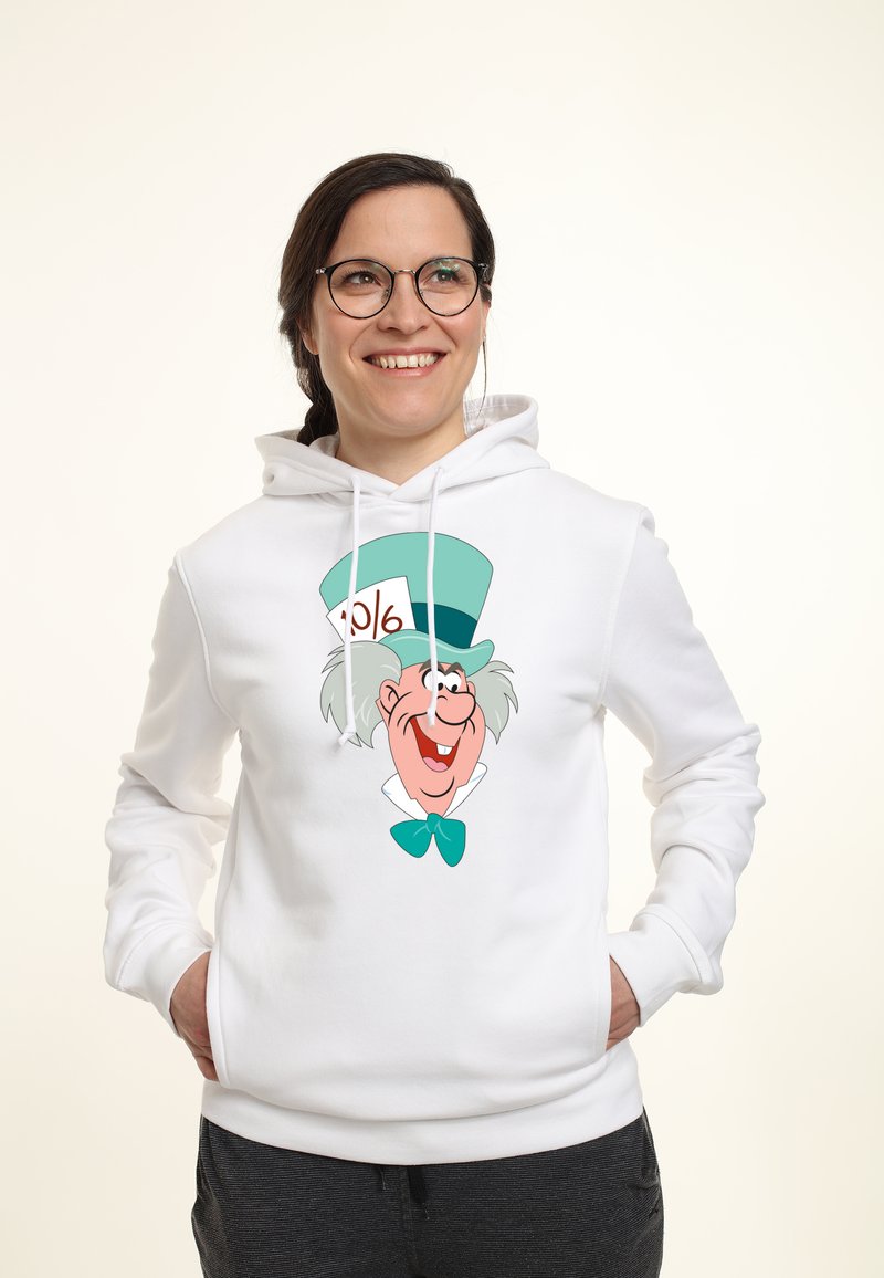 Henry Tiger DISNEY ALICE IN WONDERLAND MAD HATTER BIG FACE - Kapuzenpullover - White
