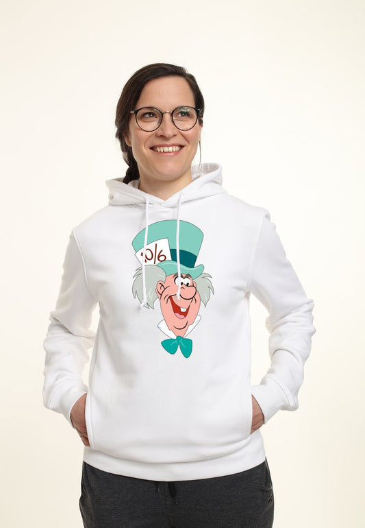 Henry Tiger DISNEY ALICE IN WONDERLAND MAD HATTER BIG FACE - Kapuzenpullover - White