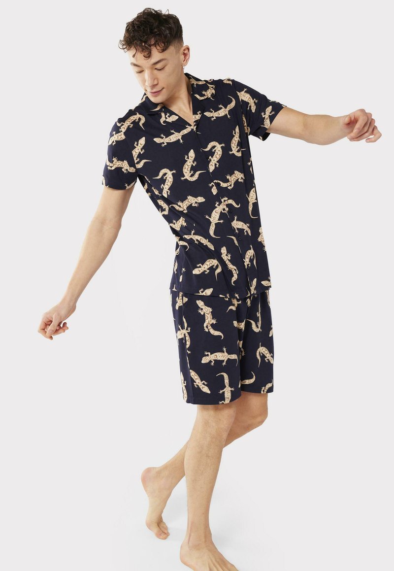 GECKO PRINT REVERE COLLAR - Nachtwäsche Set - Navy