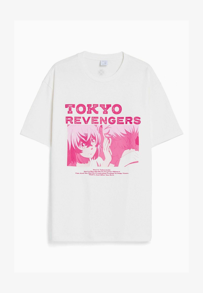 BERSHKA SHORT SLEEVE BOXY FIT - T-Shirt Print - Off White