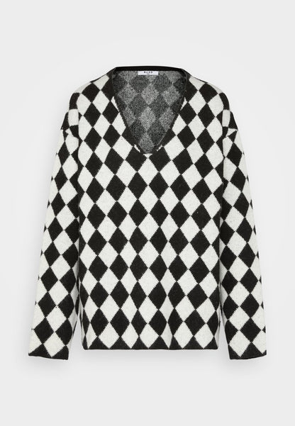 NA-KD OVERSIZED V NECK JUMPER - Strickpullover - Black/off White