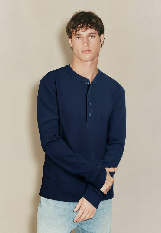 Next REGULAR FIT - EDIT GRANDAD NECK - Long Sleeved Top - Navy