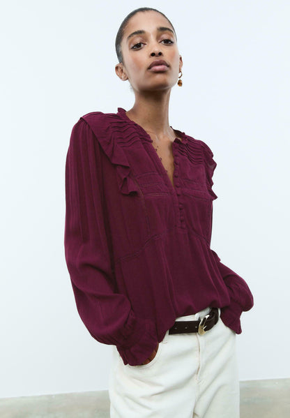 Stradivarius RUFFLED WITH BUTTONS - Blouse - Bordeaux